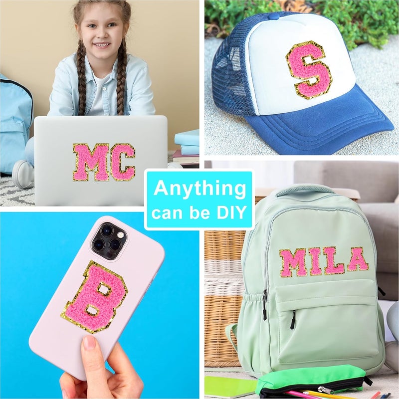 ASTARON 26 Pcs Self Adhesive Letter Patches Chenille Letters Stickers, A-Z Embroidered Applique Patches Alphabet Cloth Patch for Clothes, Bags, Hat, Phone Case, DIY Accessories (Medium Pink) - Image 4